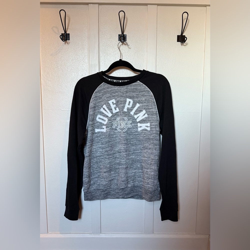 PINK Victoria's Secret Gray and Black Crew Neck Sweater Shirt Size Small